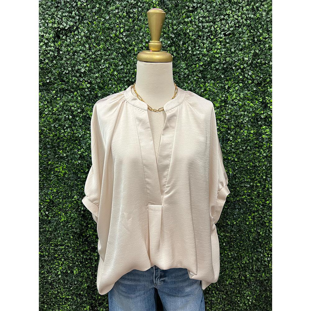 Tarra Cream V-Neck Satin Top