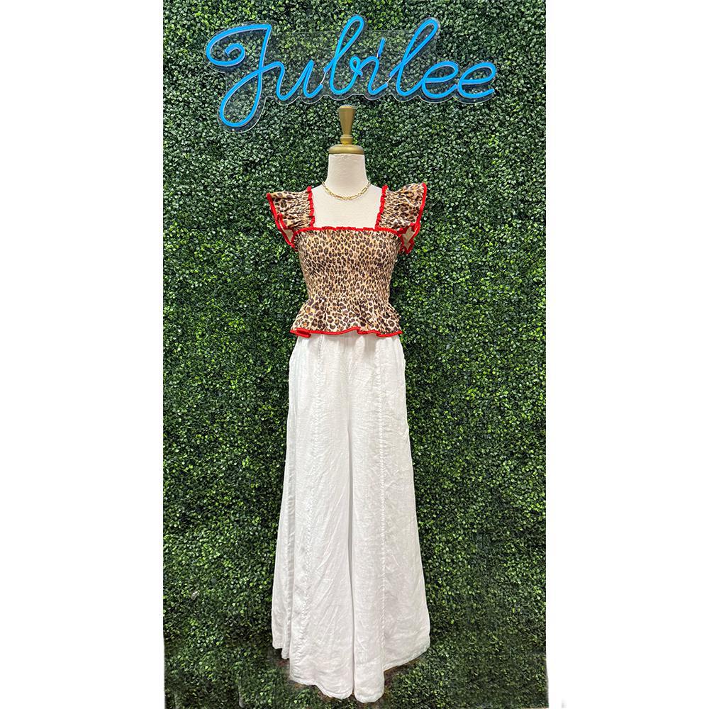 White Wide Leg Linen Capri One Size