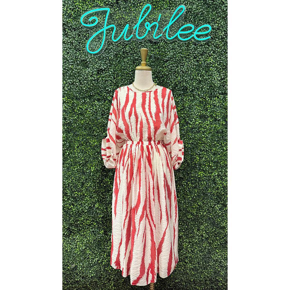 Norah Cherry Zebra Print Midi Dress