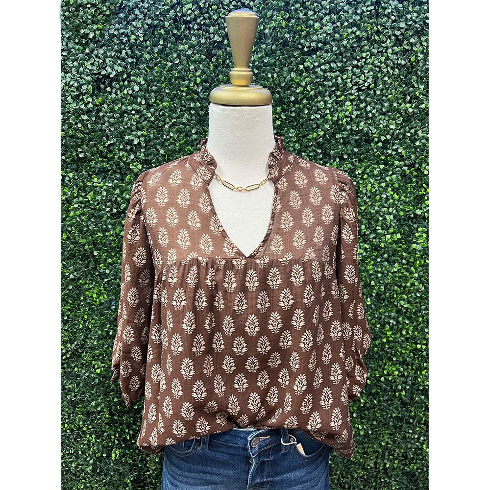 Veronica Floral Print V-Split Blouse