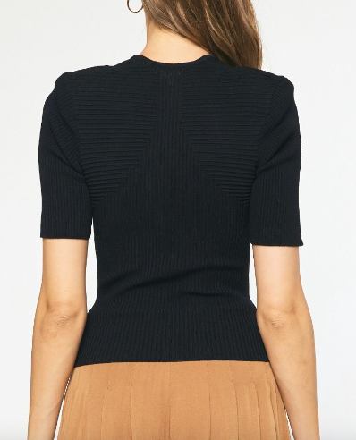 Black Ribbed Diamond Neckline Top
