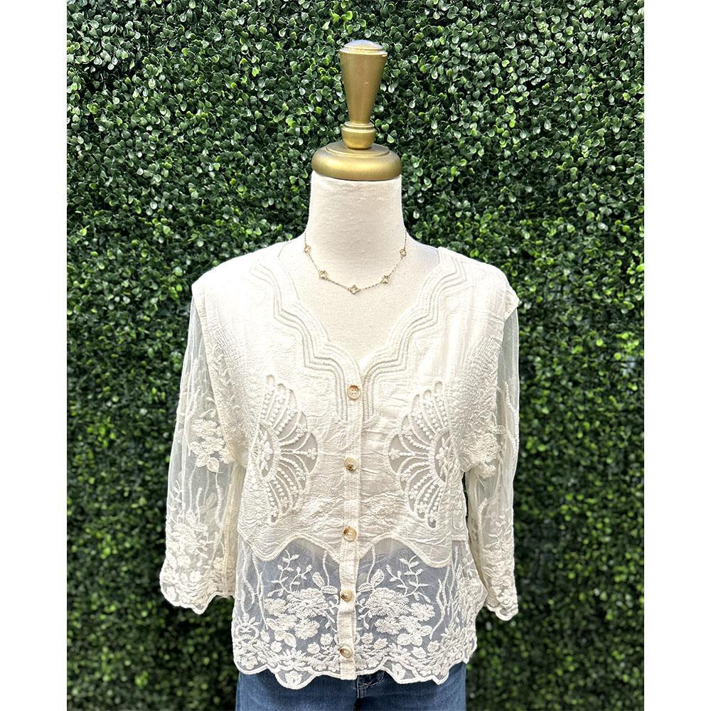Alenna Ecru Crochet Mesh Top