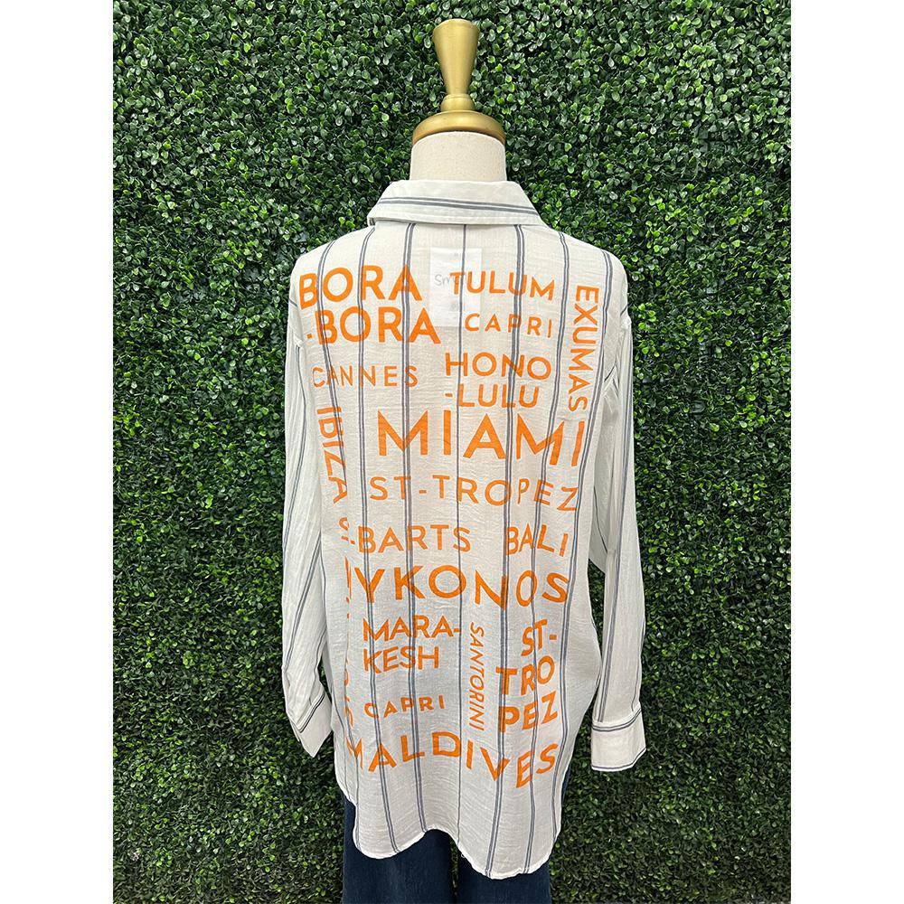 Layla Graphic Striped Button Down