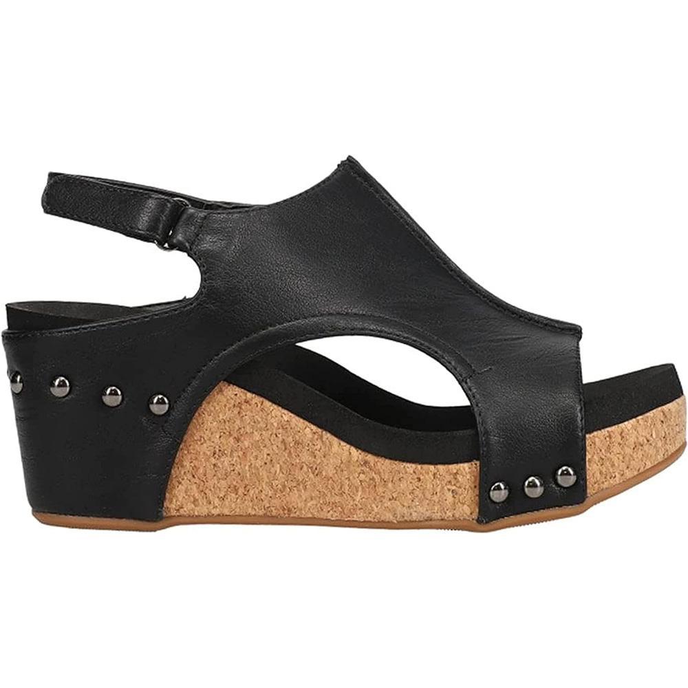 Carley Black Smooth Corky's Wedges