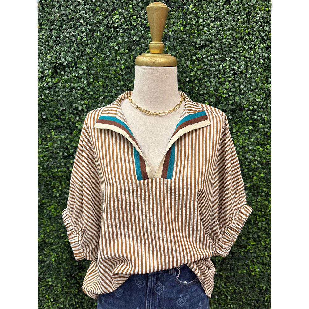 Nancy Camel Stripe High Neck Top