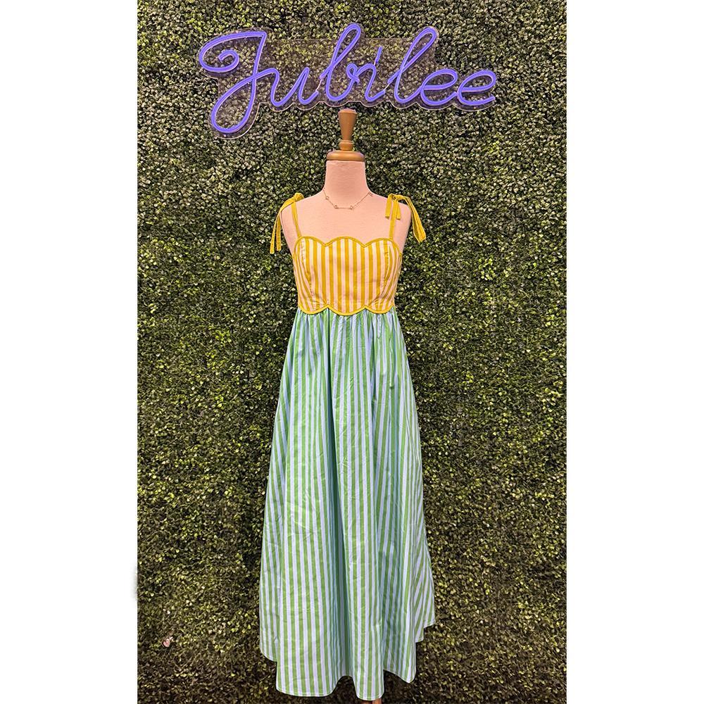 Kiwi Green Striped Midi Dress