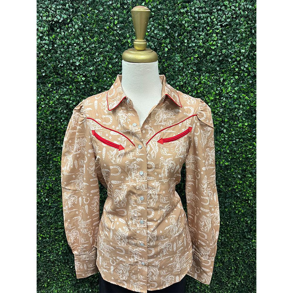 Cowboy Feather Pearl Snap Top