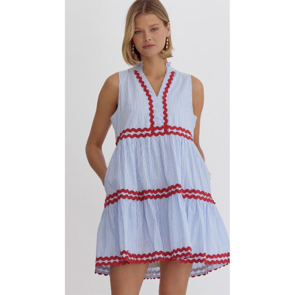 Sky Blue Striped Sleeveless Mini Dress