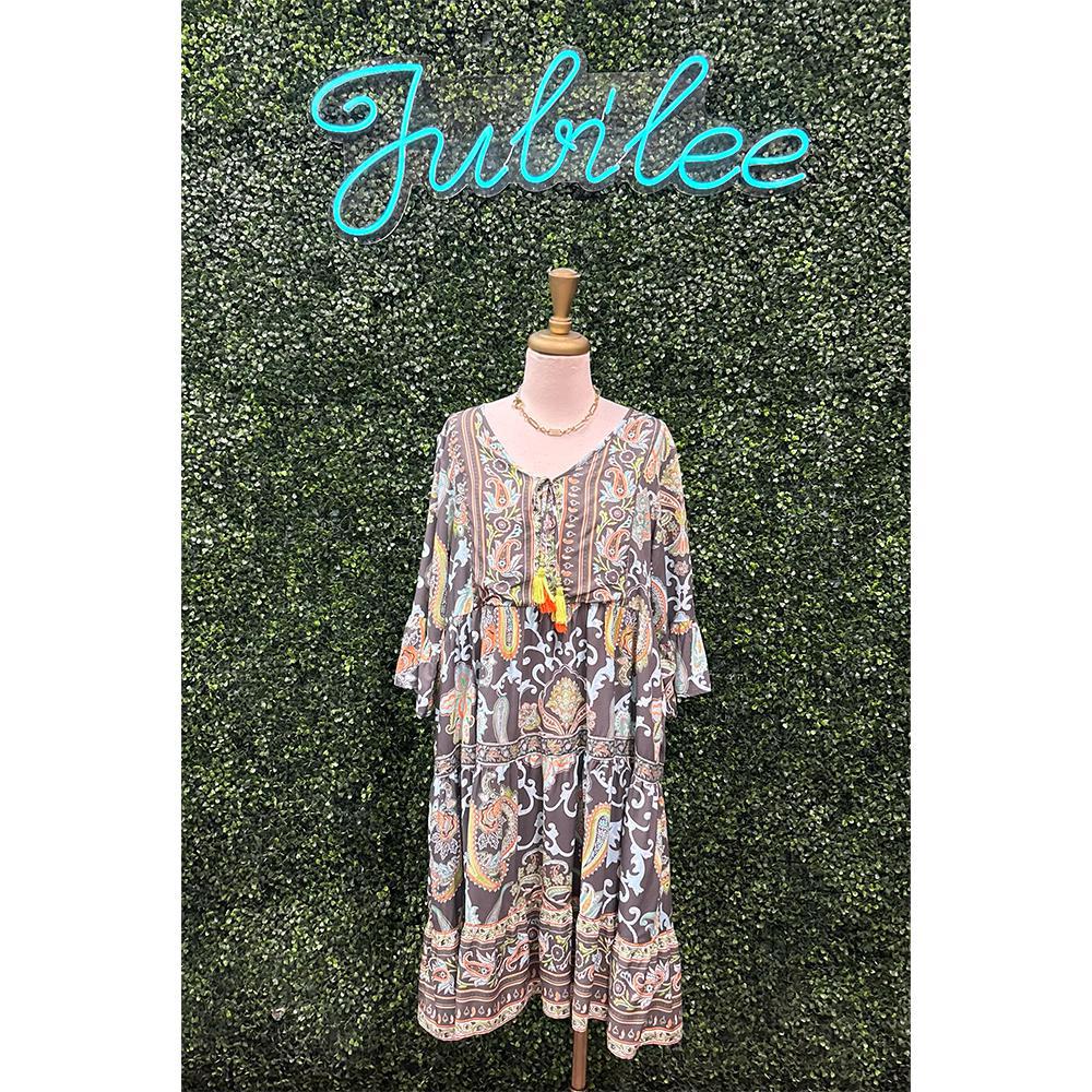 Grey Blue Paisley Dress
