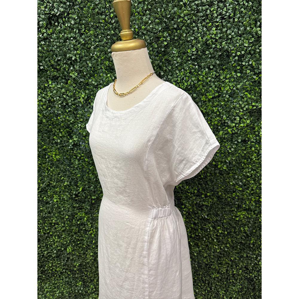 Nena White Linen Cinched Dress