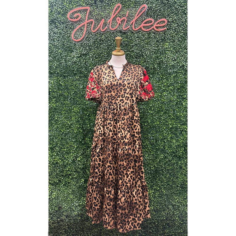 Dalila Leopard Embroidered Midi Dress