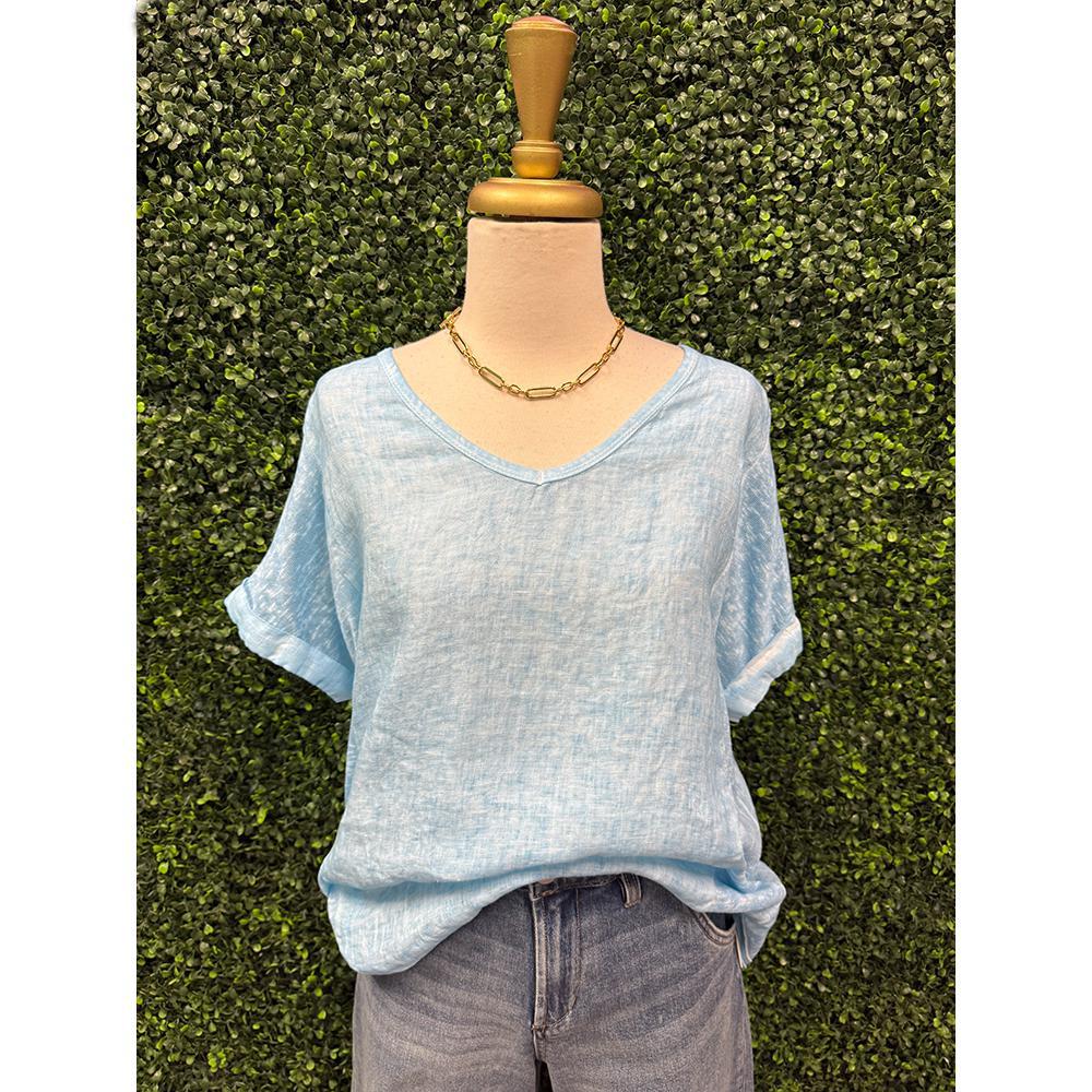 Skye Blue Linen Top