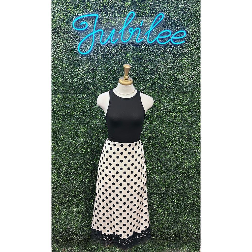 Serena Polka Dot Satin Midi Skirt