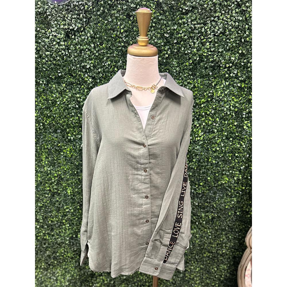 Arin Olive Cotton Button Down Shirt