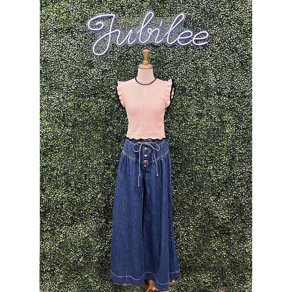 Michelle Mineral Washed Pleated Wide Leg Pants