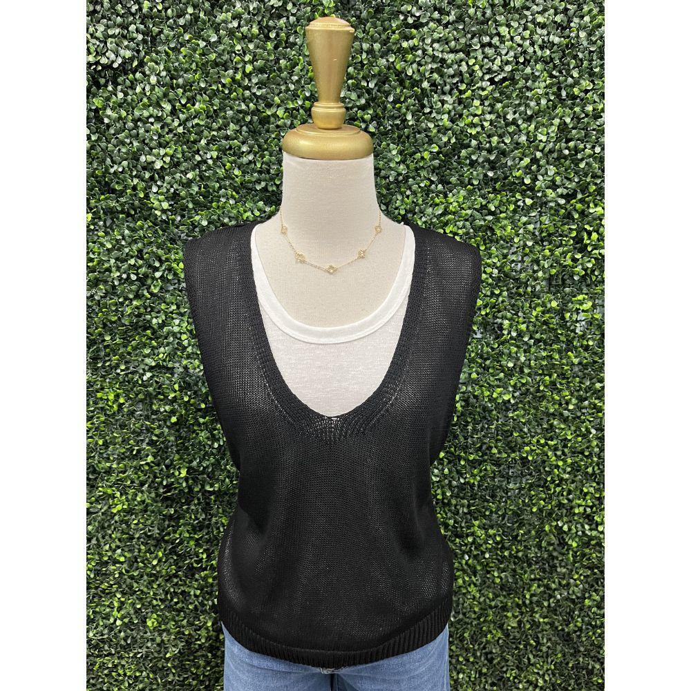 Kara Black Sweater Vest Top