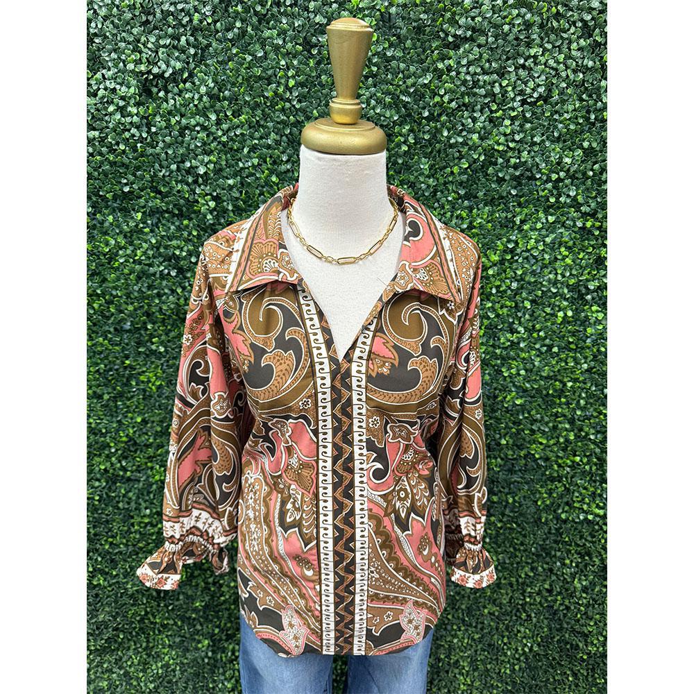 Payton Paisley Print Button-Down Blouse