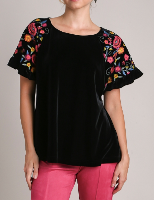 Black Velvet Embroidered Top