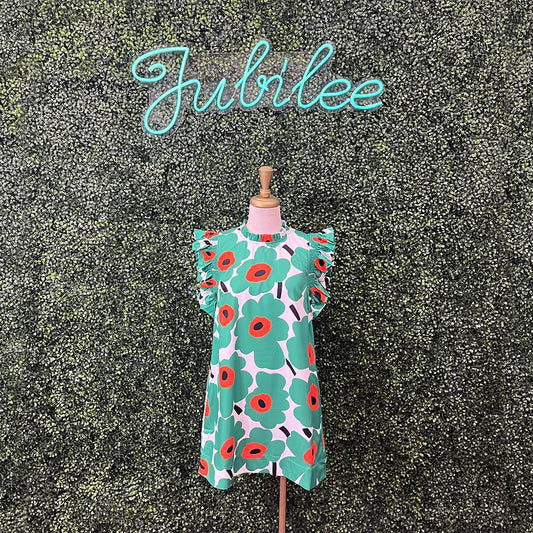 Gloria Green Flower Print Dress