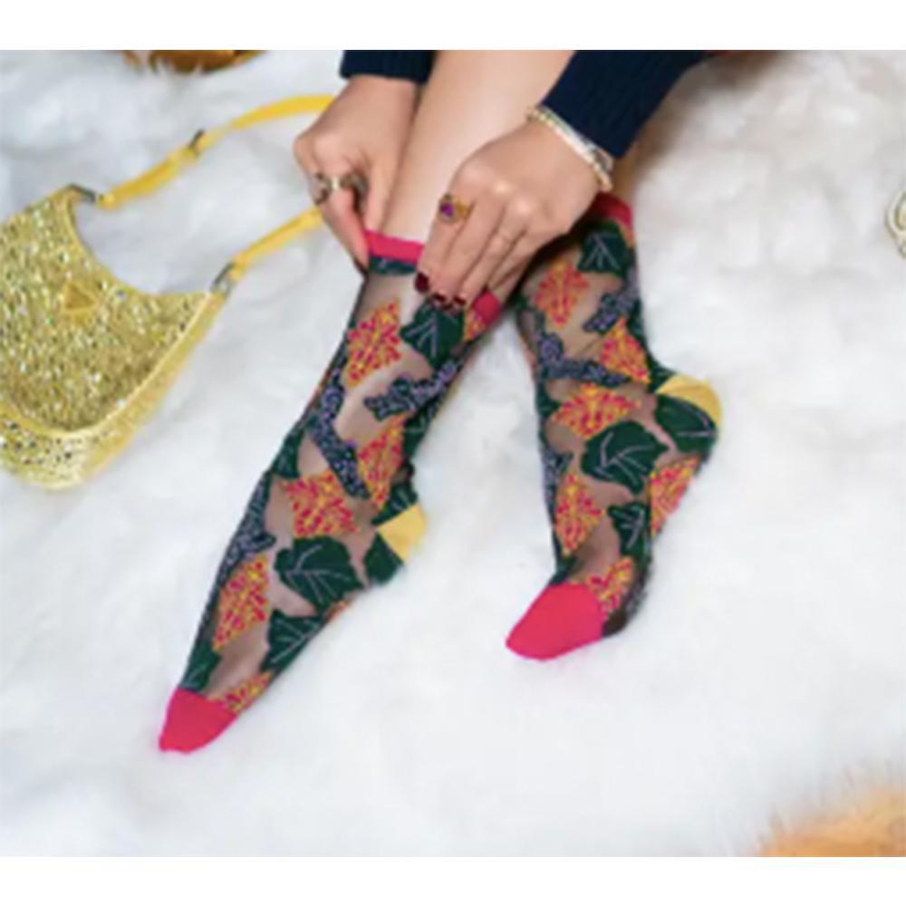 Brocade Jaguar Black Sheer Crew Sock