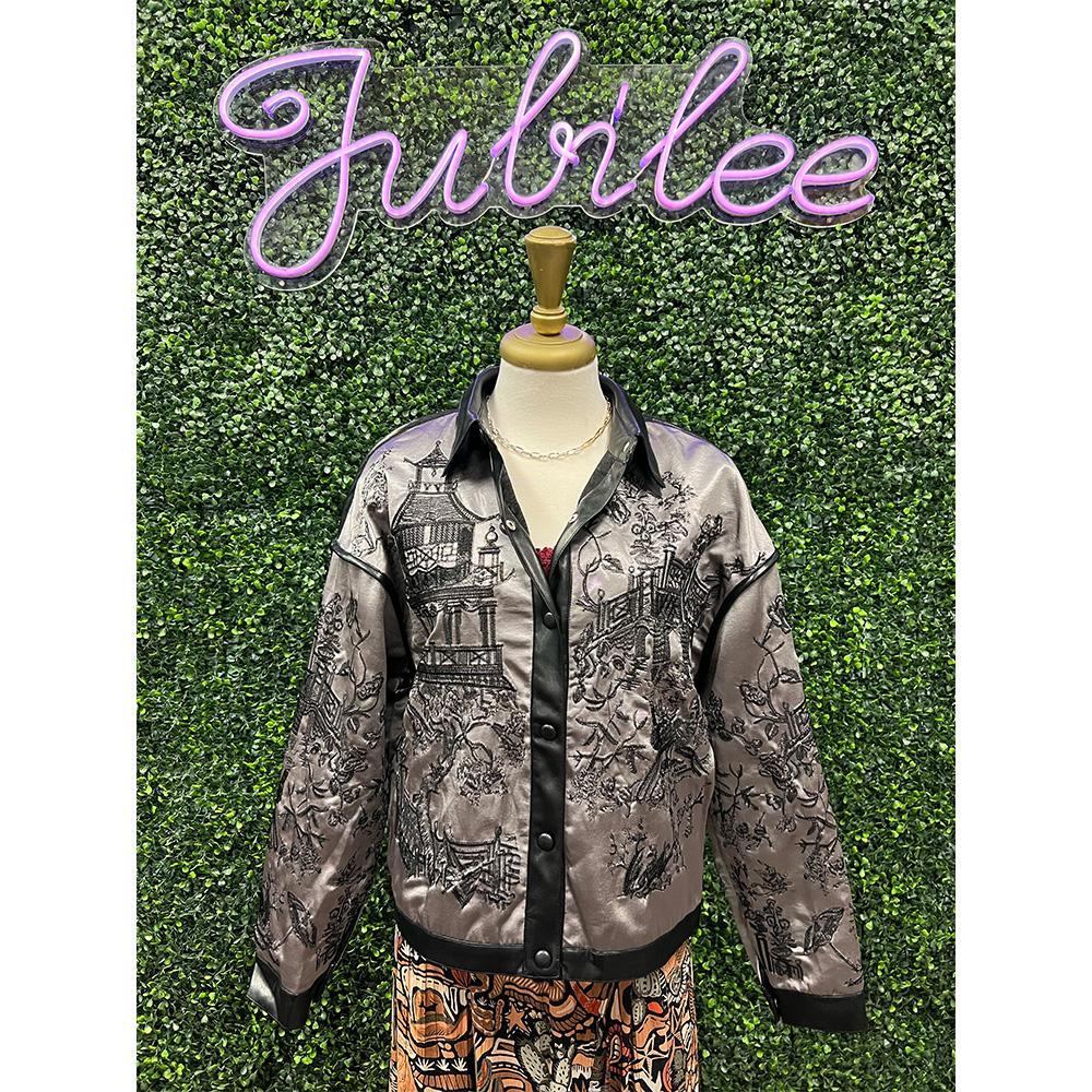 Gunmetal Embroidered Satin Jacket