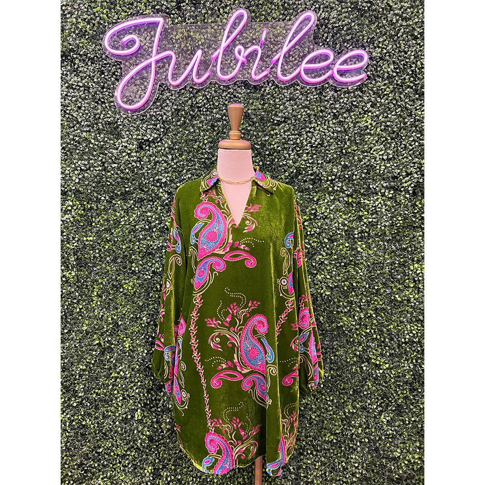 Avian Avocado Velvet Paisley Dress