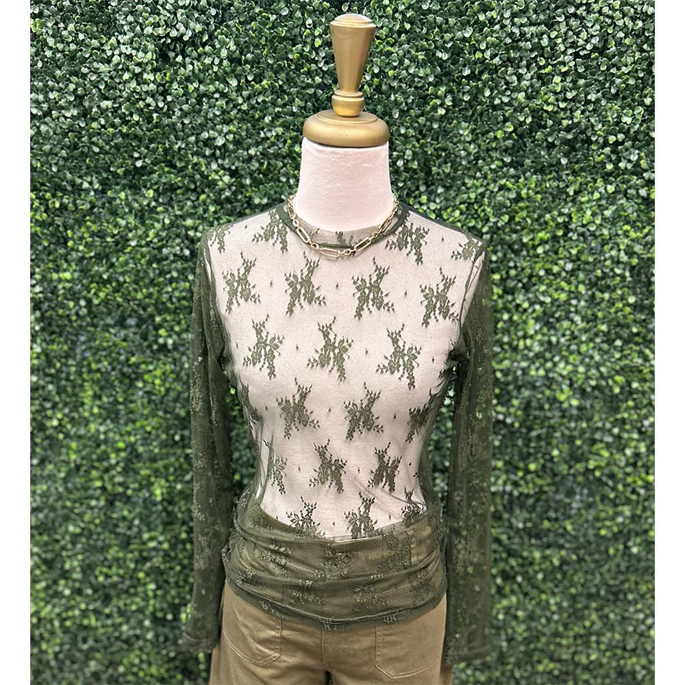 Margo Olive Lace Mesh Top