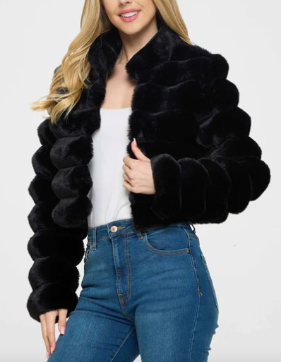 Puffed Up Black Faux Fur Coat