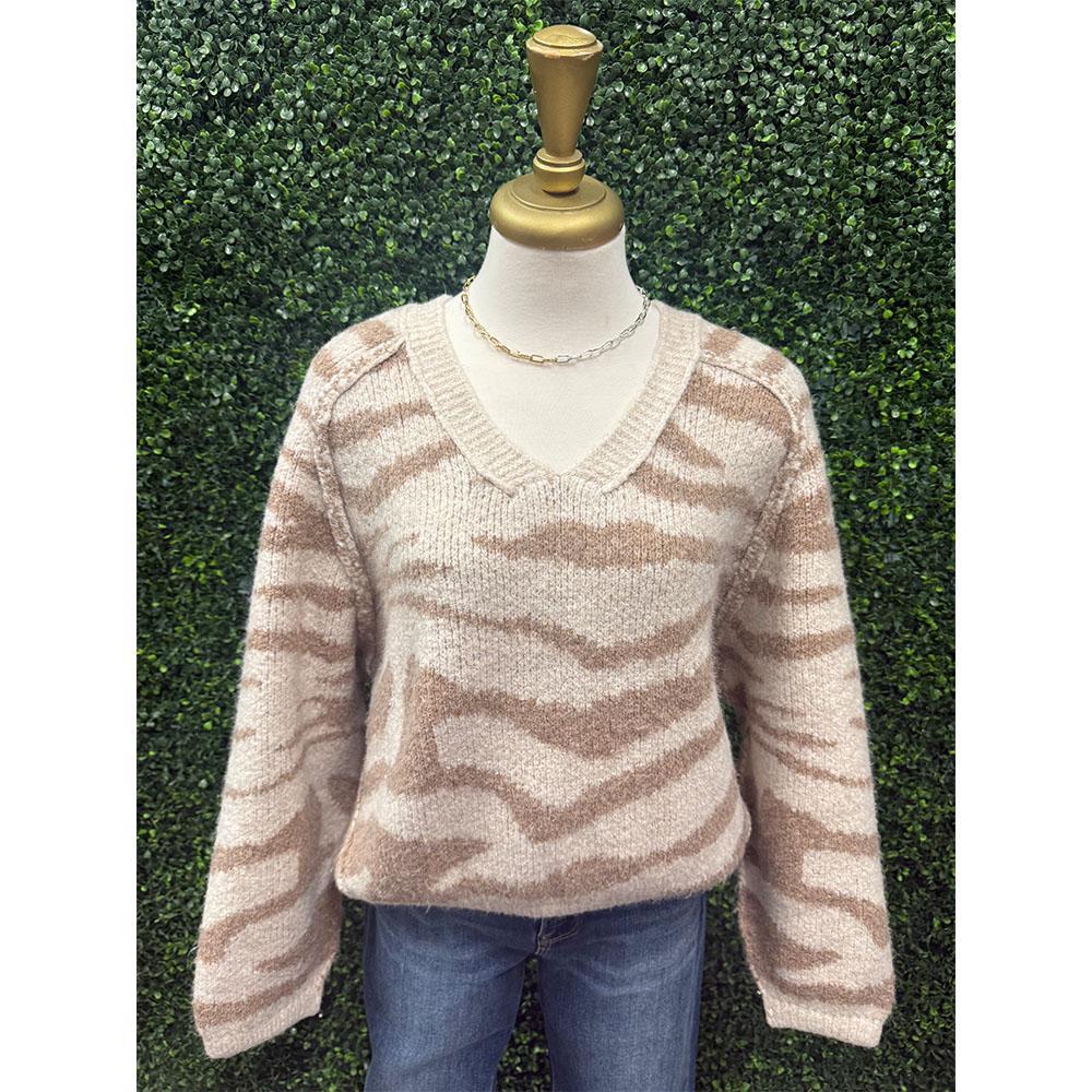 Zebra Print V-Neck Boxy Sweater