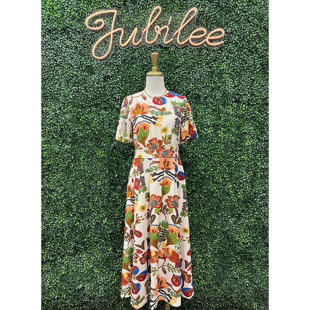 Haven Brown Floral Midi Dress