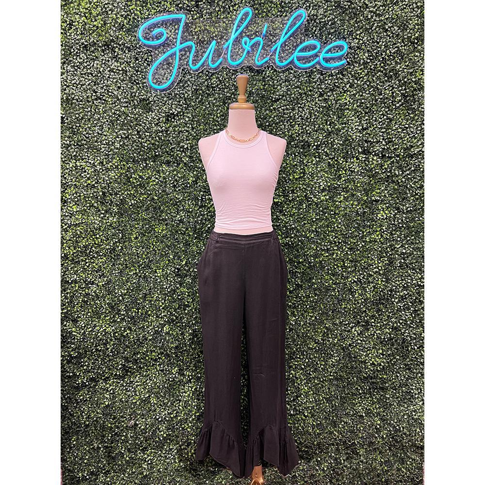 Black Wide Leg Ruffle Pants