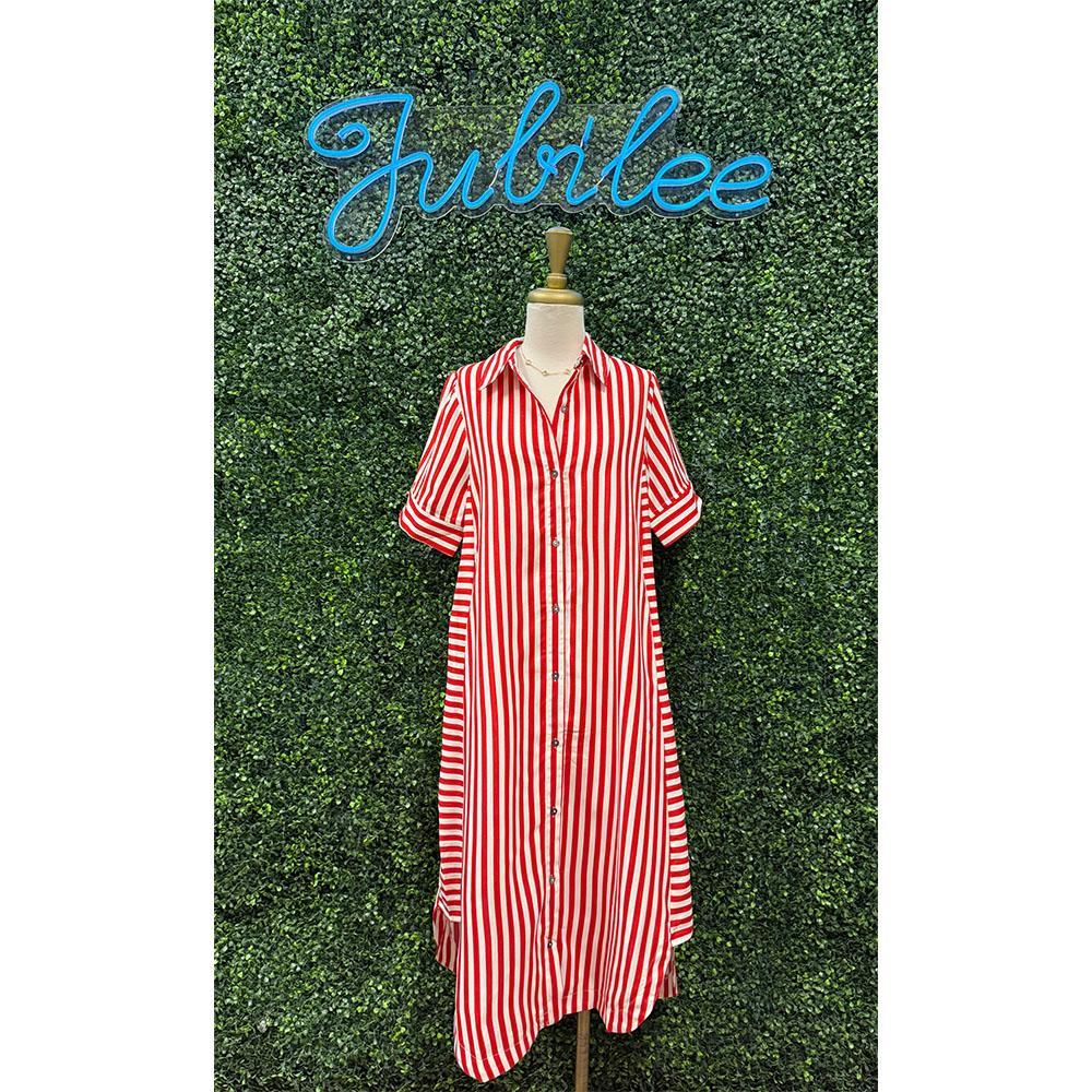 Red Striped Midi Dress  JUBILEE