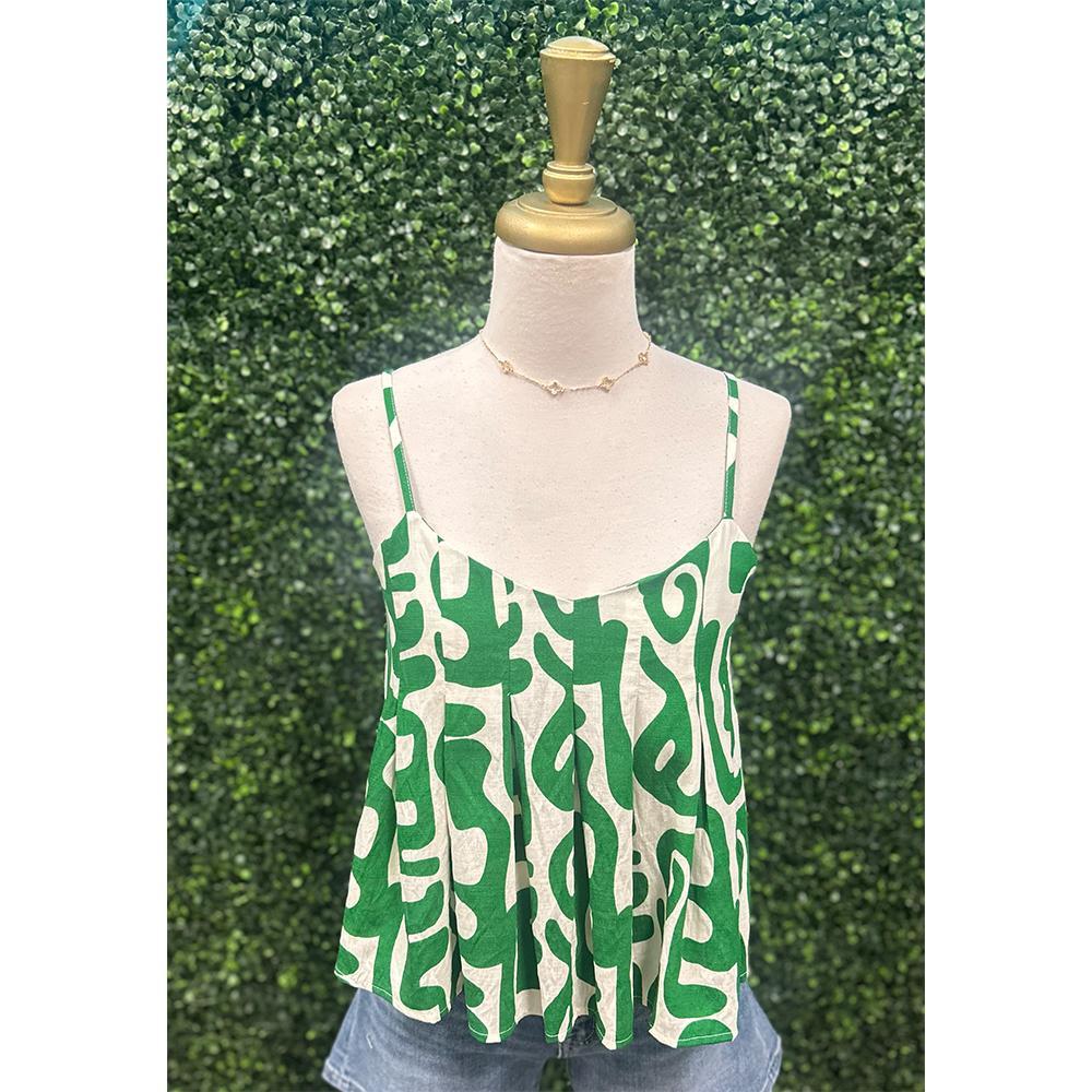Clove Green Geo Print Pleated Top