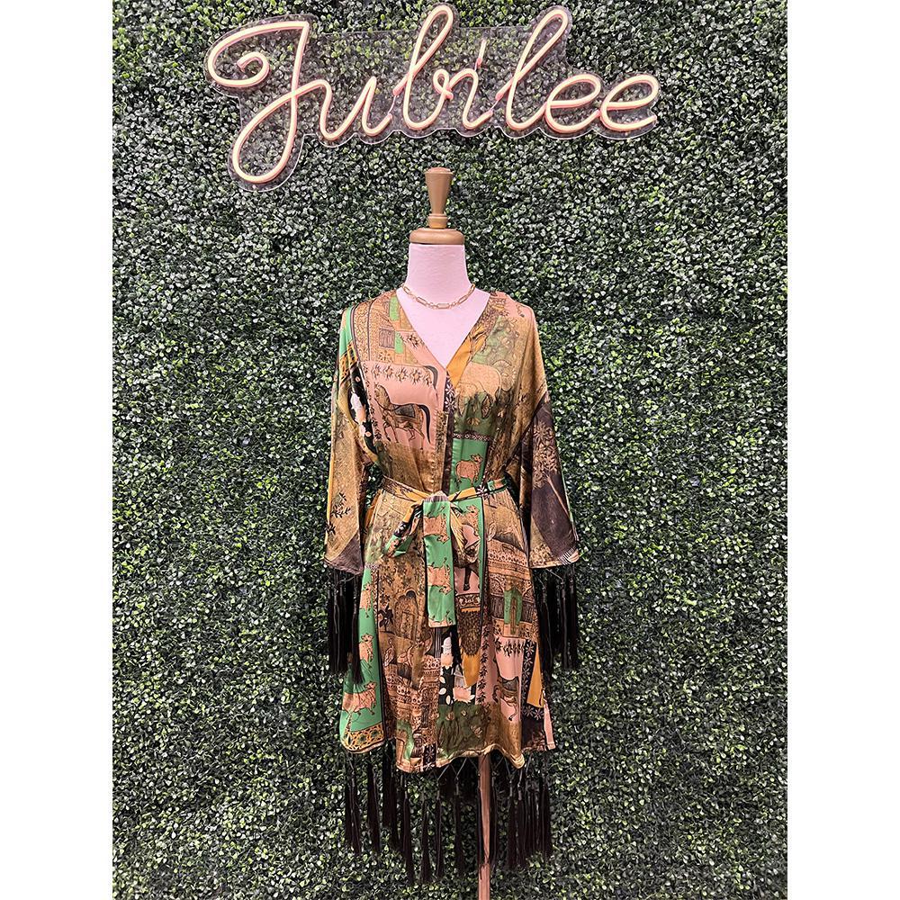 Sianna Olive Print Tassel Dress