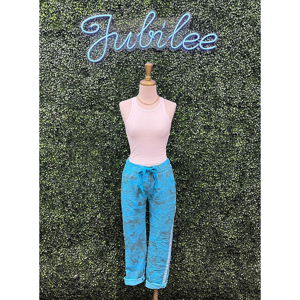 Catrina Turquoise Camo Cropped Pants