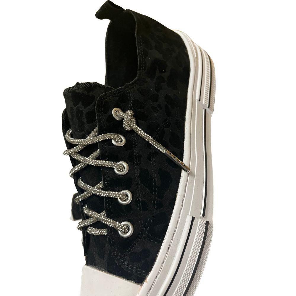 Black Leopard Suede Aman Glitter Lace Up Canvas Sneaker