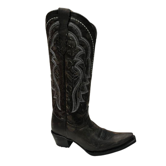 Women's Embroidered Tall Western Black Boots - Snip Toe (L6180)