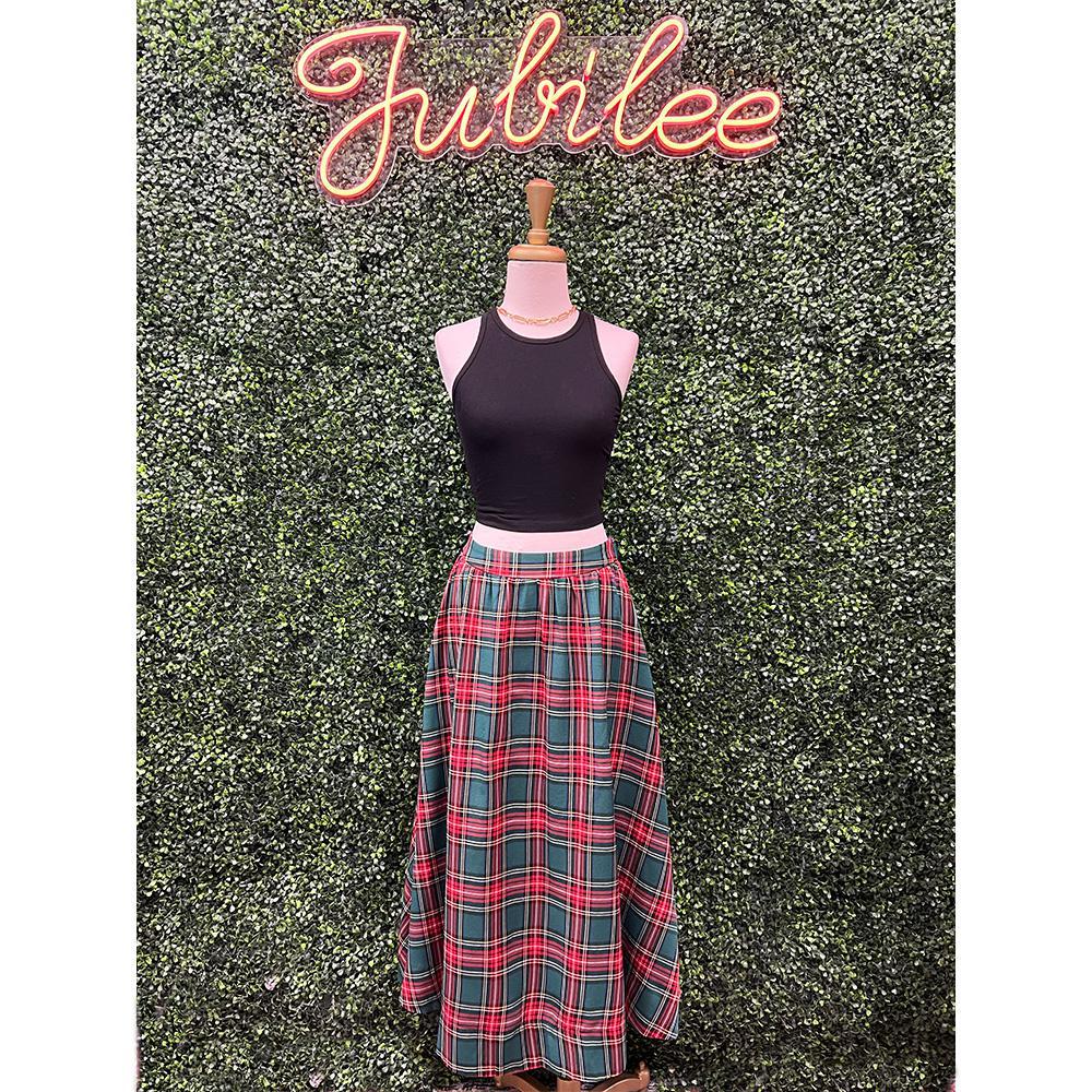 Merida Green Plaid Midi Skirt