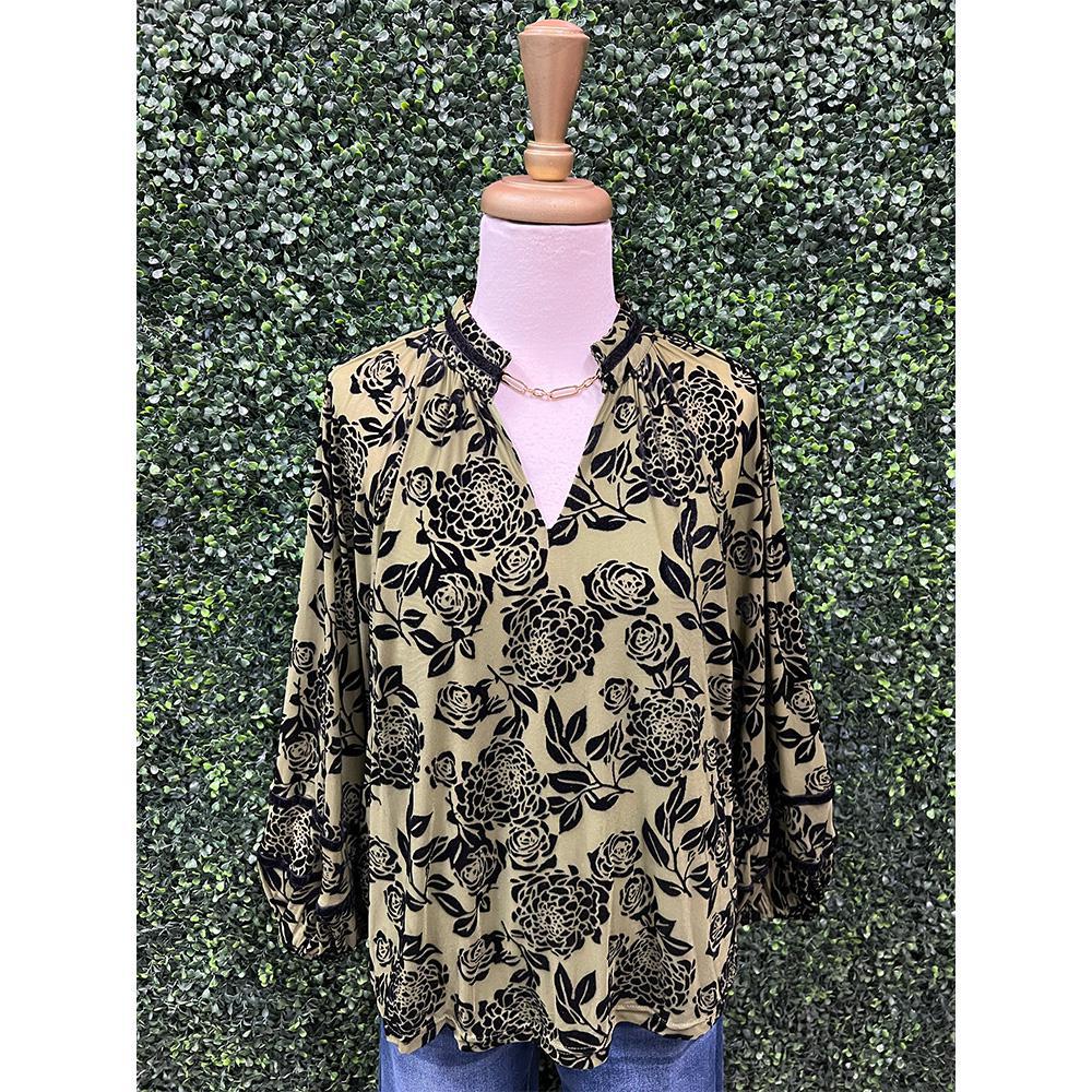 Noelle Velvet Olive Top