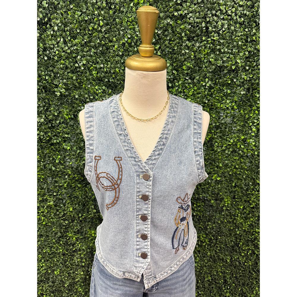 Roping Cowboy Denim Vest