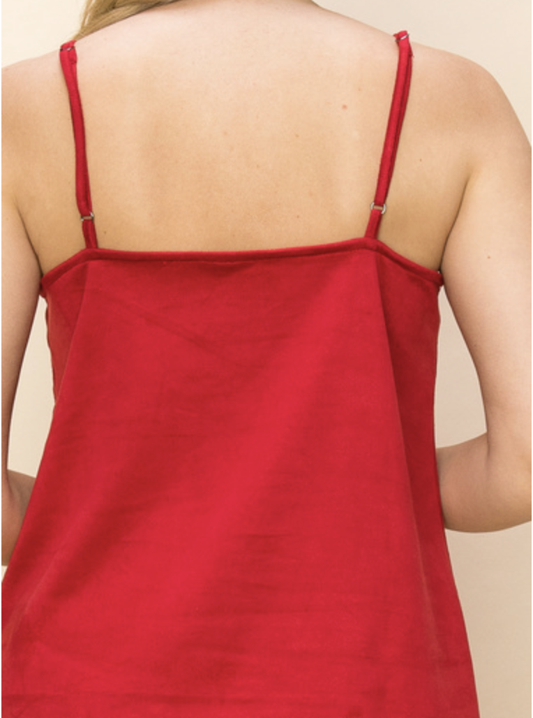 Red Rhinestone Suede Cami