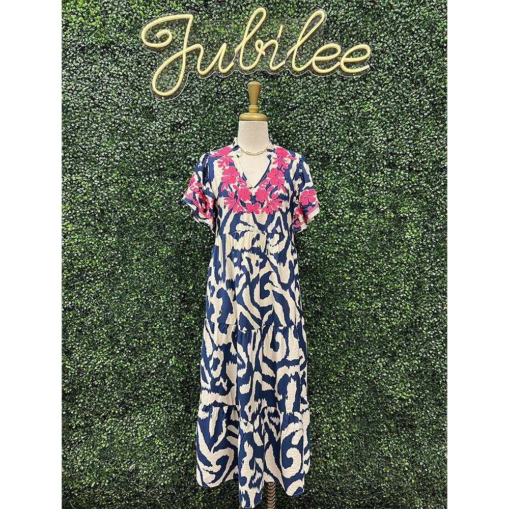 Una Navy Embroidered Dress