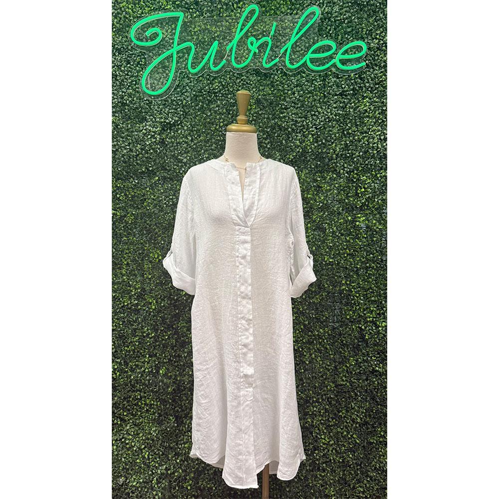 Lyla White Linen V-Neck Dress