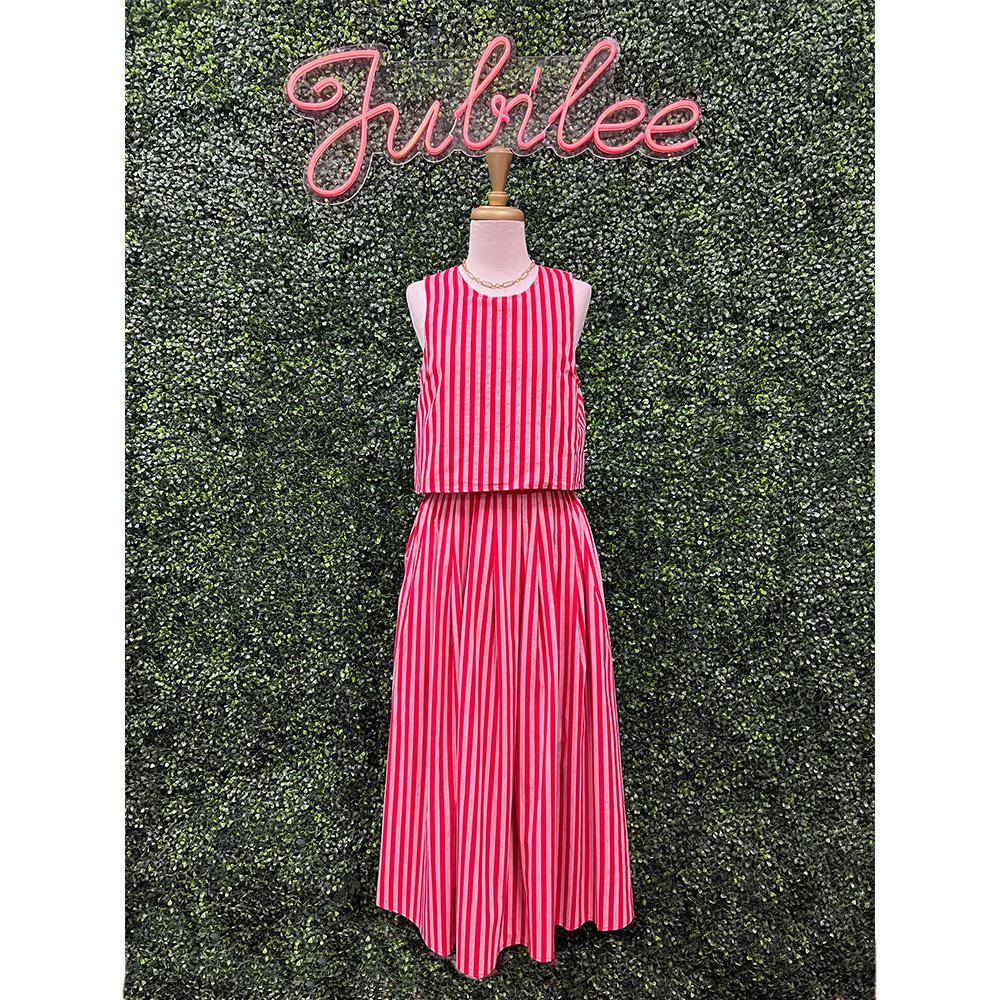 Jania Red Pleated Midi Skirt