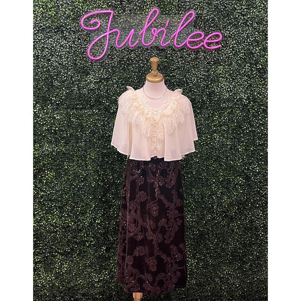 Drila Coffee Velvet Midi Sequin Skirt