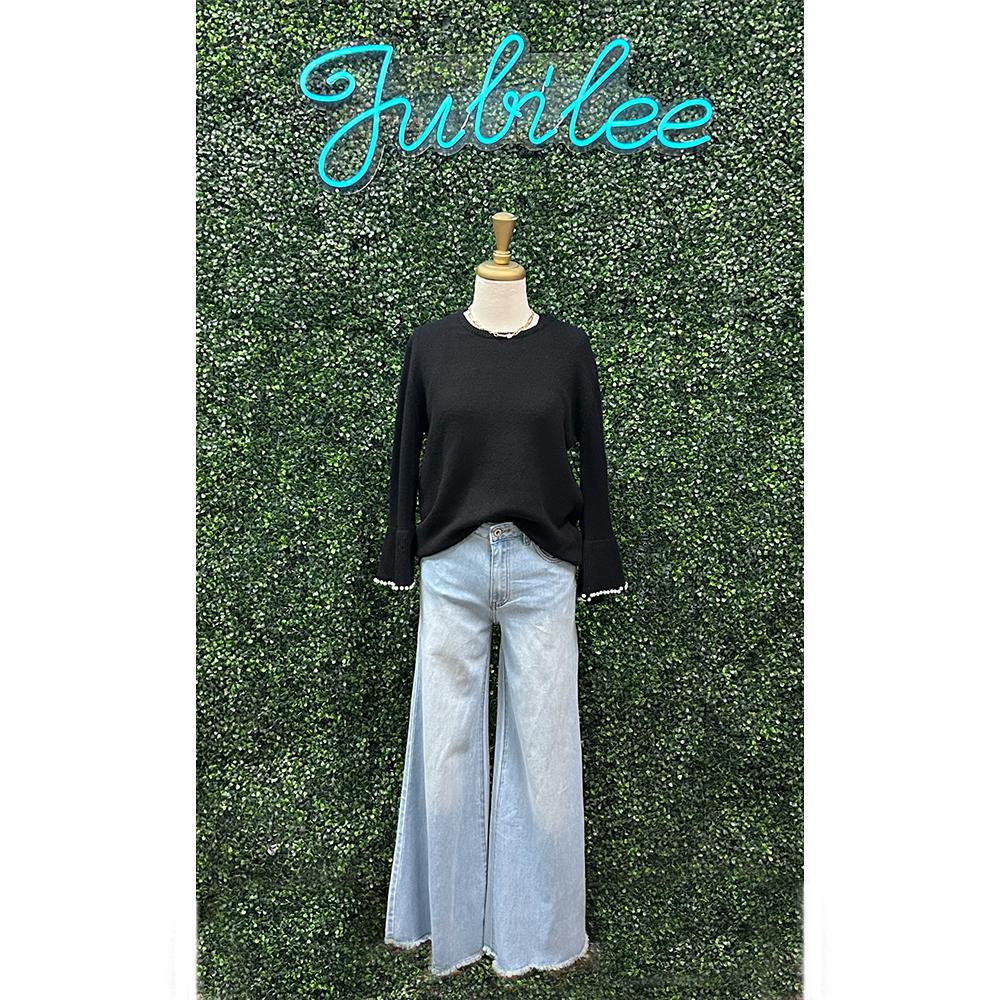Leah Light Wash Fringe Wide Leg Jeans