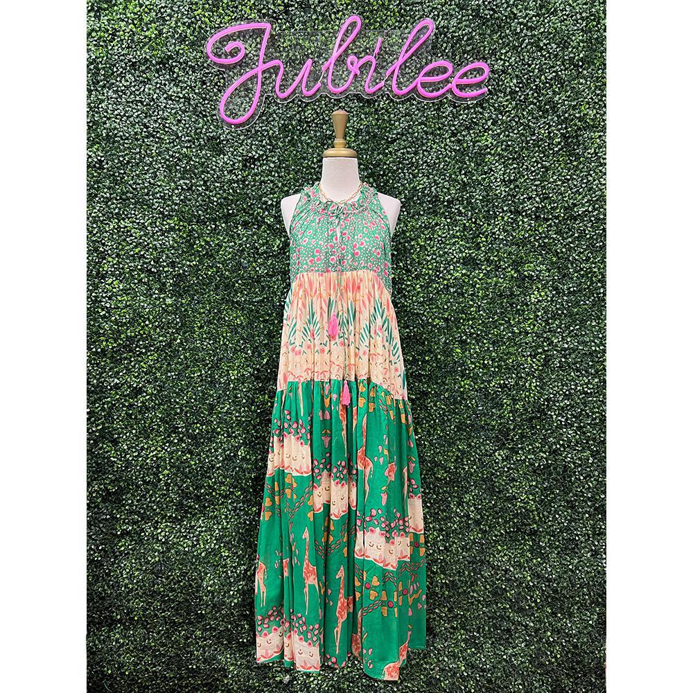Lena Giraffe Print Panama Maxi Halter Dress