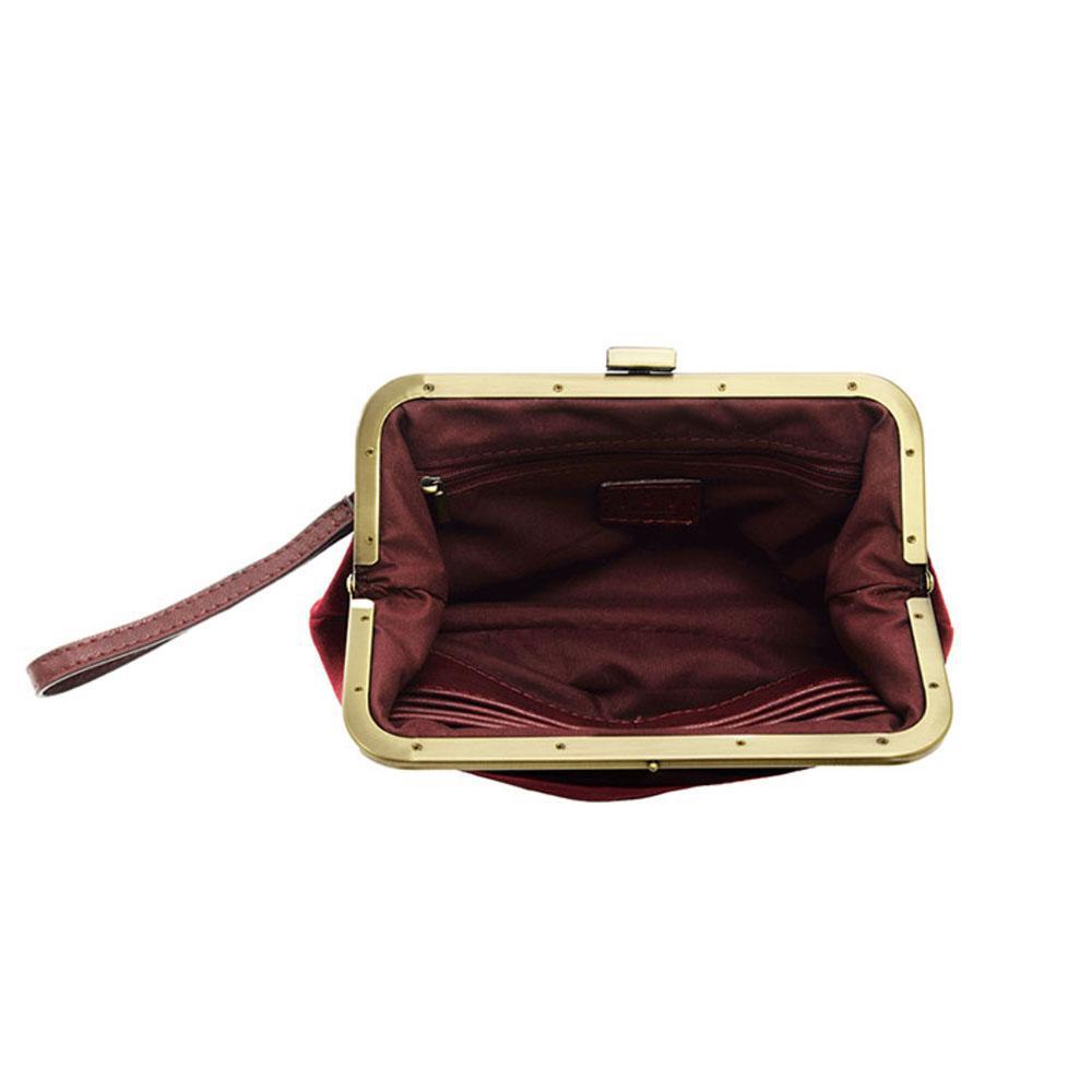 Burgundy Velvet Vive Frame Lock Crossbody Wristlet