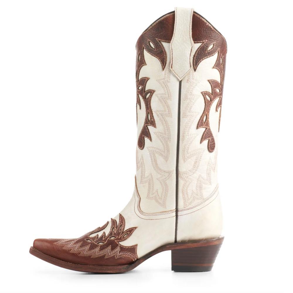Pearl & Cognac Overlay Snip Toe Boots L6032