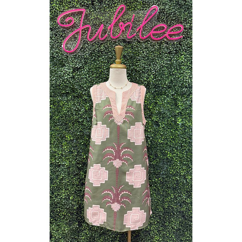Olive Palm Sleeveless Mini Dress